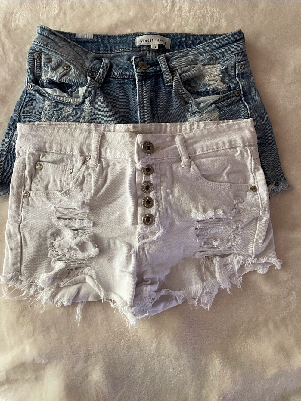 Bundle of 2 blue Jean almost famous/Waimea White Distressed Denim Shorts size 1